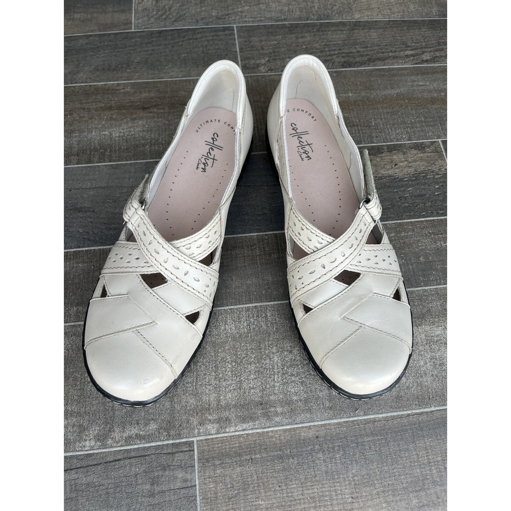 Clarks White Leather Women's Casual Mary Jane Flats - Picture 3 of 11